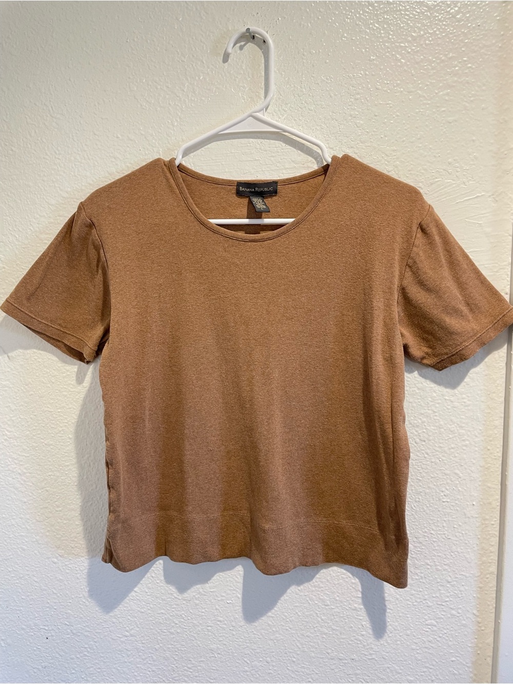 🍂 Banana Republic Camel Brown Cotton Knit Short Sleeve Tee Crewneck L 🍂